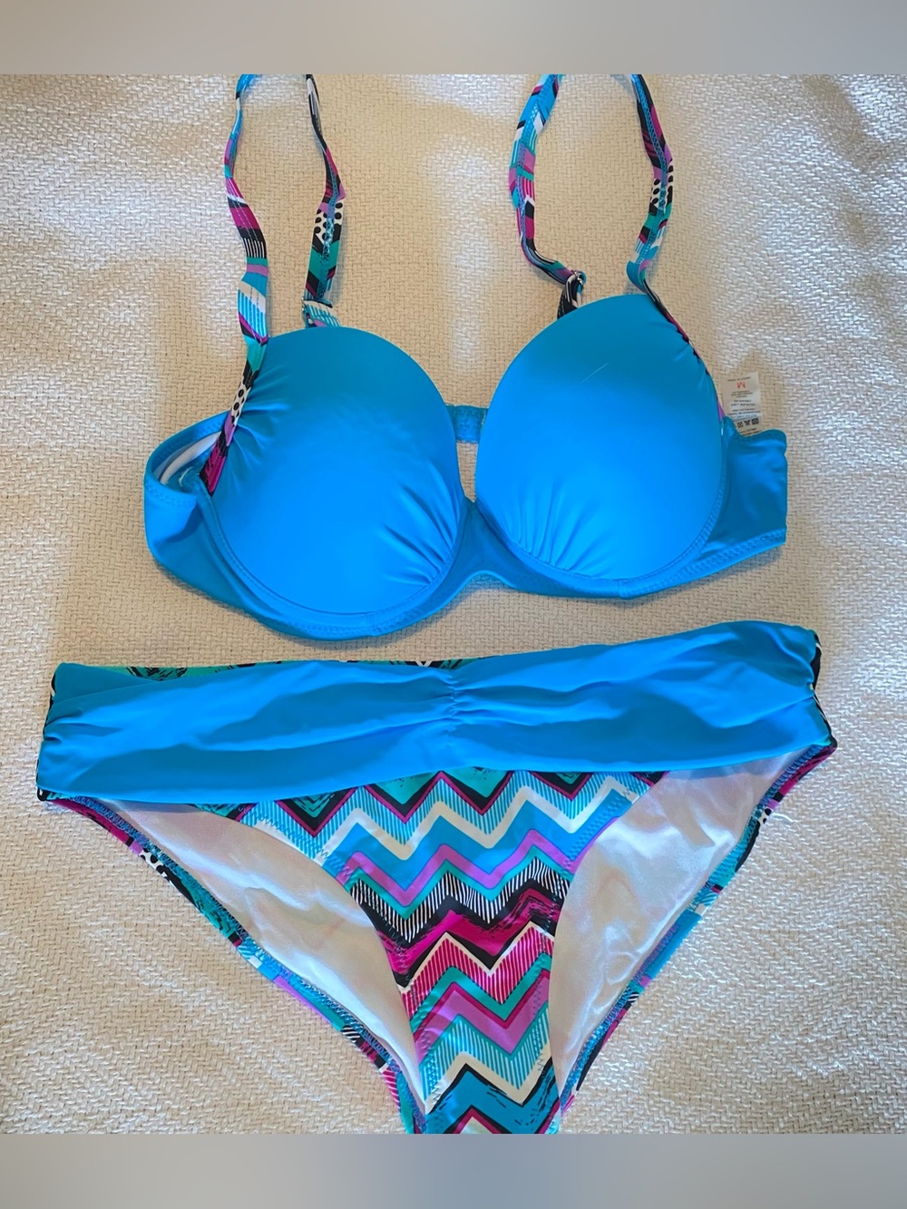 Brand New Blue & Multi-Color Pattern Push-Up Bikini Set